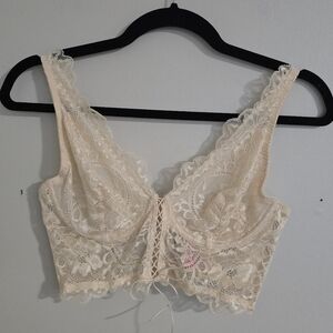 La Senza Cream Lacy Laced Up Middle Underwire No Padding Bralette Bra Medium